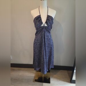 Fate Navy Polka Dot Backless Halter Dress